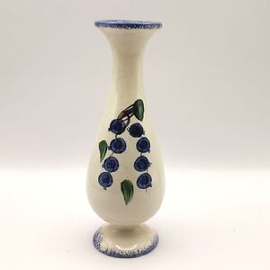 Wild Blueberry Vine Footed Pottery Bud Vase, Artist Signed